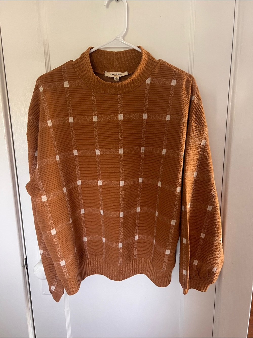 Women's Crewneck Sweater in Warm Brown Plaid